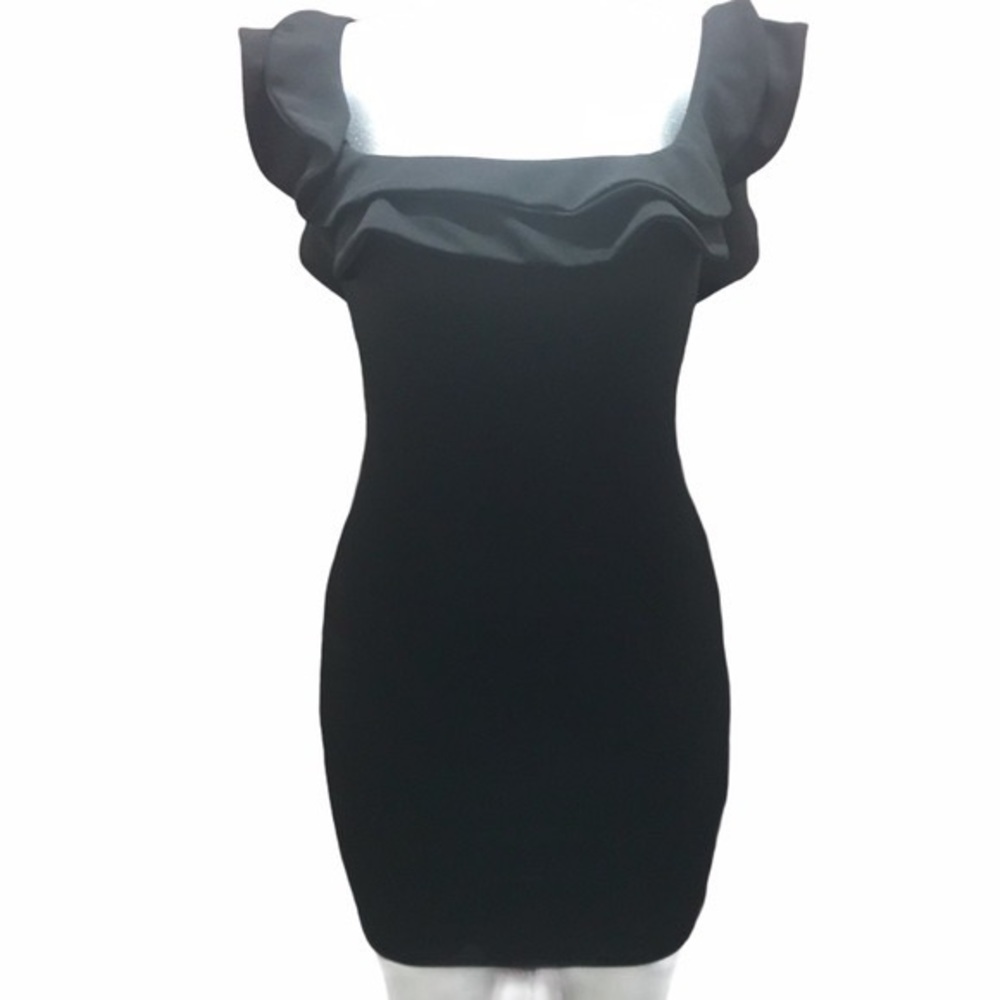 Mind Code Black Ruffle Shoulder LBD Size Large - Picture 5 of 6